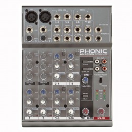 Phonic AM105FX Микшерный пульт, имеющий 2 сбалансированных Mic/Line входа